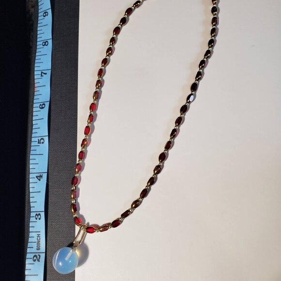 NWT AMAZING OPAL STONE ON RED GOLD PLATED CRYSTALS PENDANT NECKLACE - Picture 1 of 7
